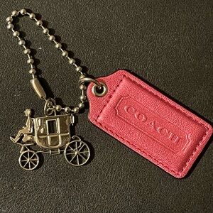 COACH Metal Silver Tone Horse Carriage Hang Tag Bag Charm Leather Keychain